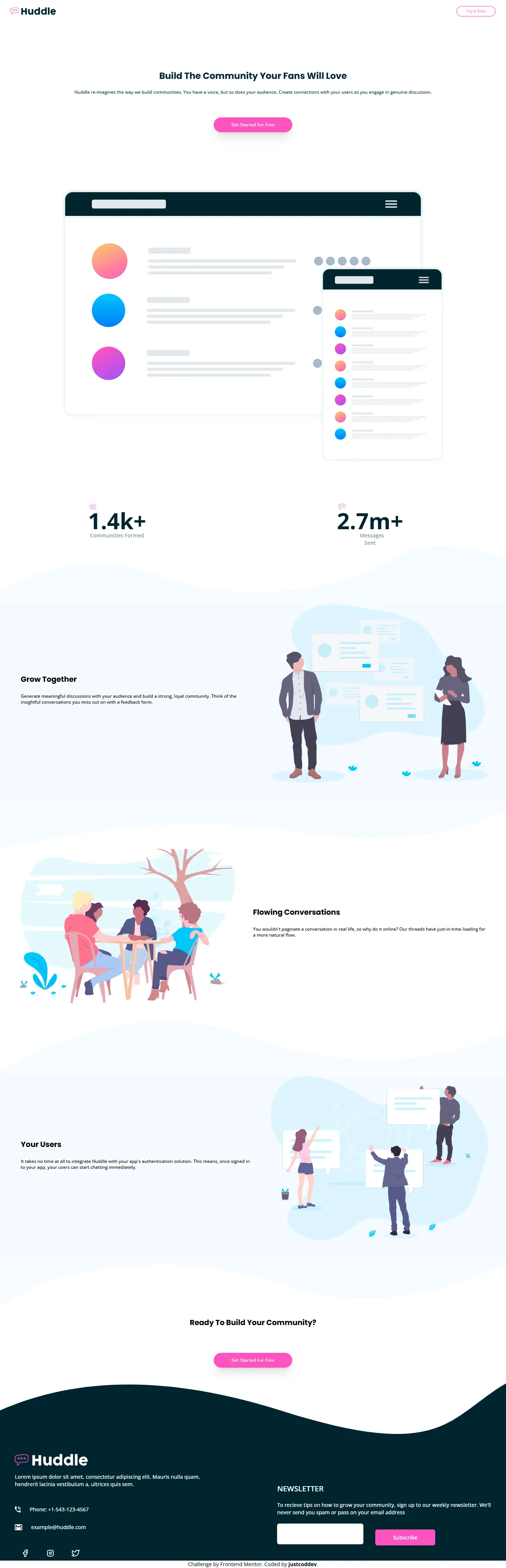 🍭 Huddle landing page with curved sections