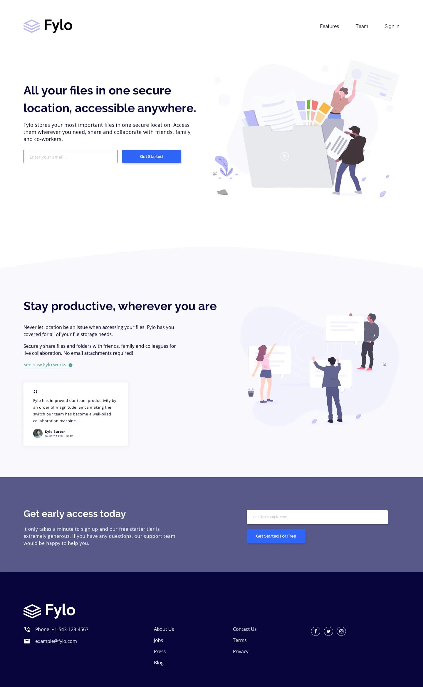 🍭 Fylo landing page with two column layout